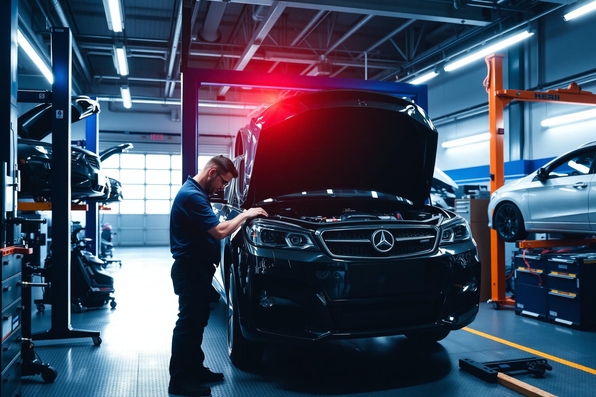 Mechanics working in clean garage